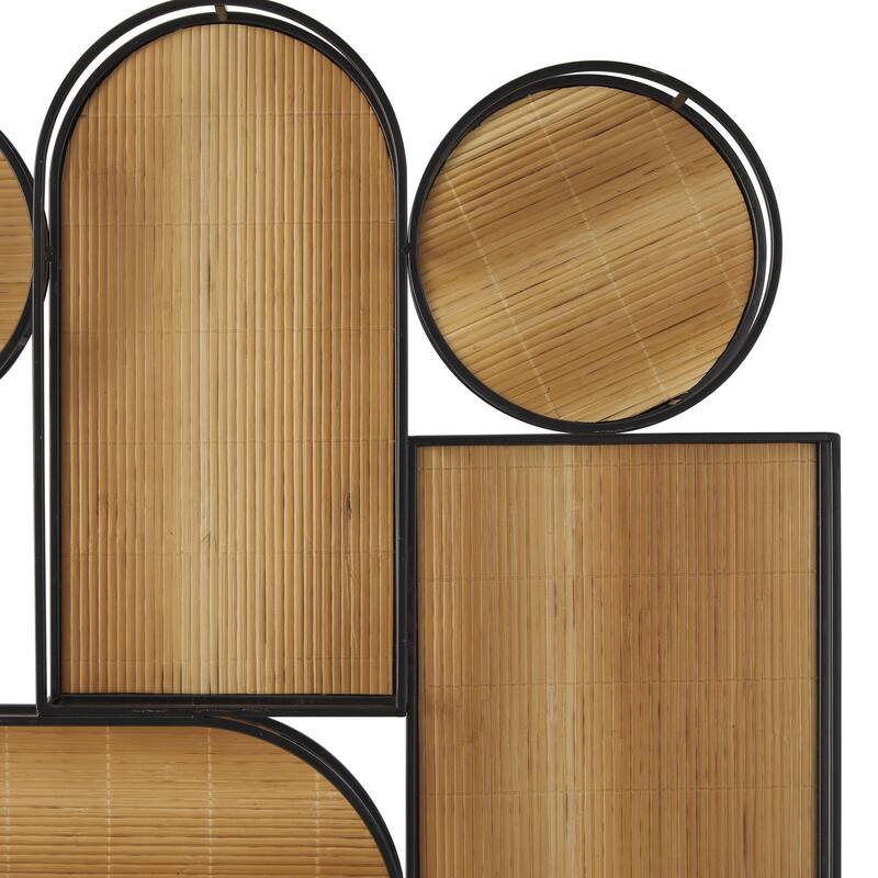 Bamboo Wood Geometric Shapes Wall Decor with Slatted Wood Design - Brown - Roche River Decor