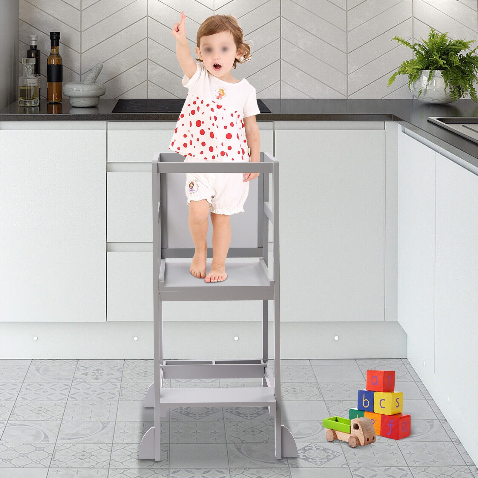 Kinbor Foldable Kitchen Kids Tower Learning Step Stool Helper with Safety Rail Drawing Board Bed Bath Beyond 39406492