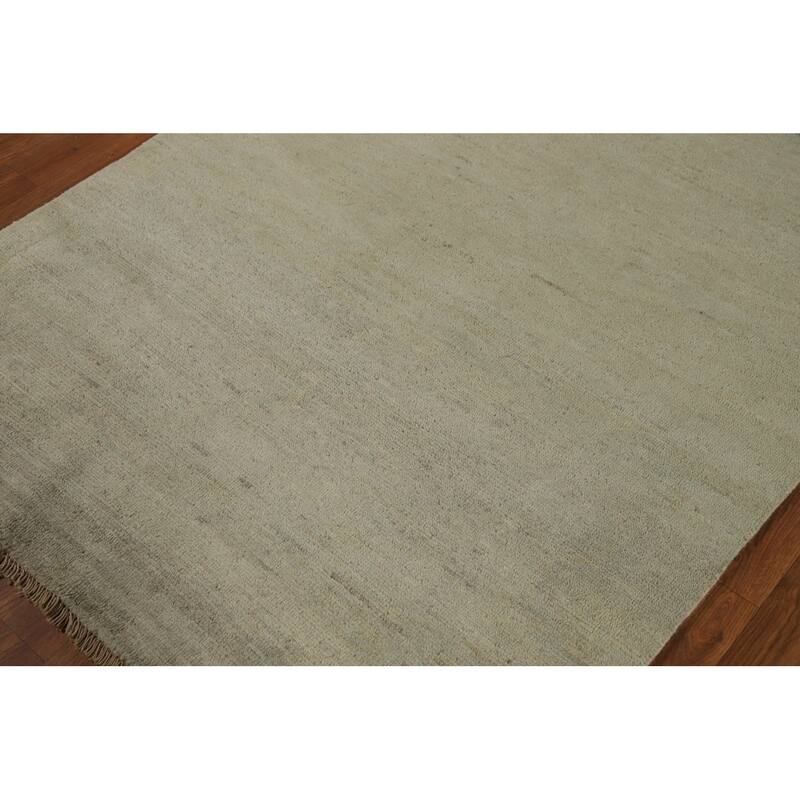Muted Green Gabbeh Modern Rug Hand-Knotted Wool Carpet - 3'10"x 5'10"