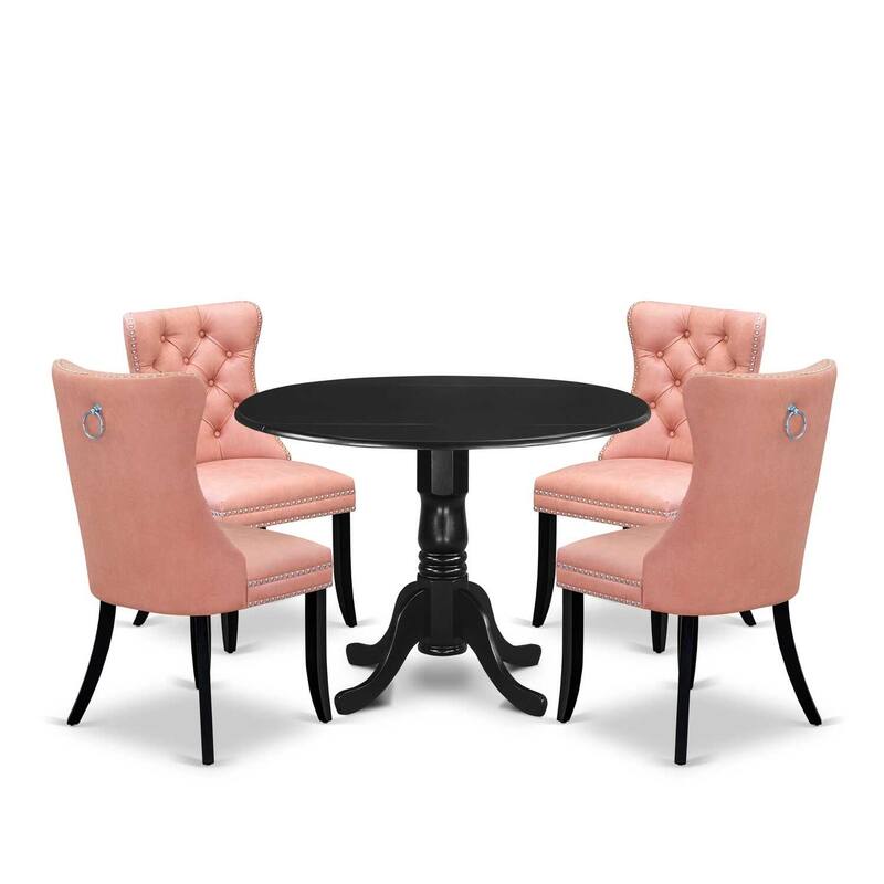 Modern 5 Piece Dining Set - Round Table with Dropleaf & 4 Chairs - Black Kitchen Table Set