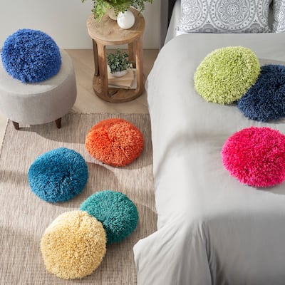Mina Victory Shag Solid Lush Yarn 14" X 14" Round Indoor Throw Pillow