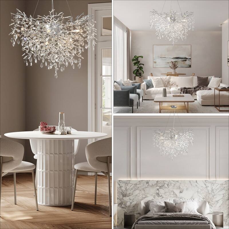 Modern Round Branch Crystal Chandelier, 600-1200mm Diameter, Marquise Cut Crystal Pendant Light
