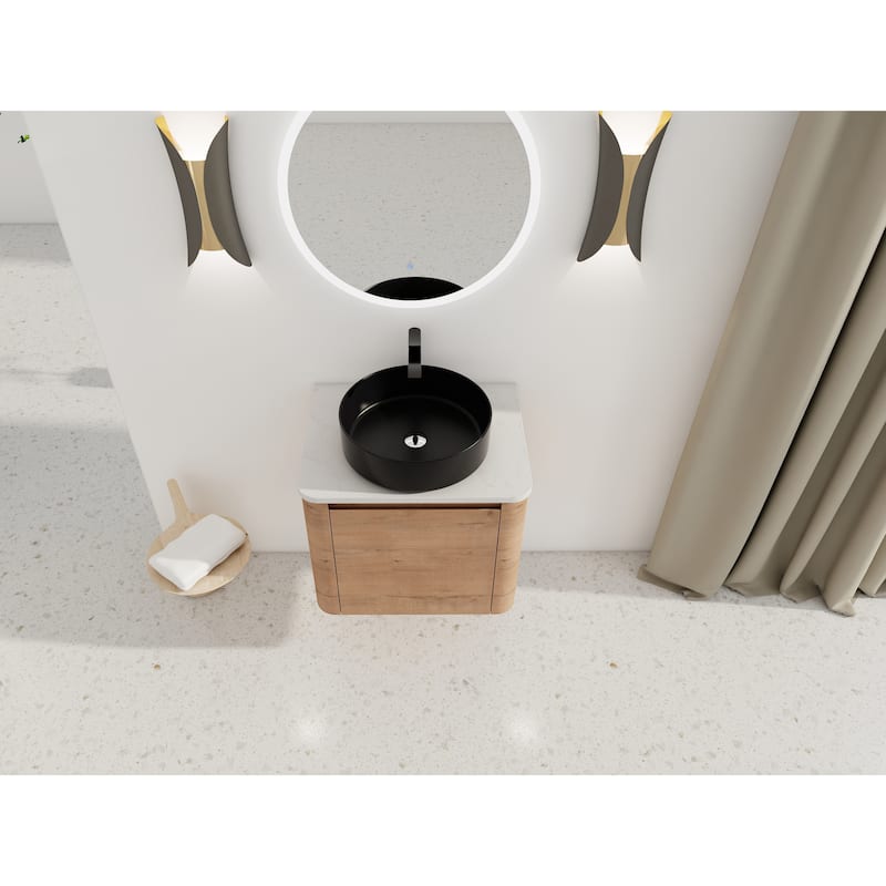 24'' Wall-Mounted Bathroom Vanity With Ceramic Art Sink & 1-Soft-Close Door,KD-Packing, Plywood