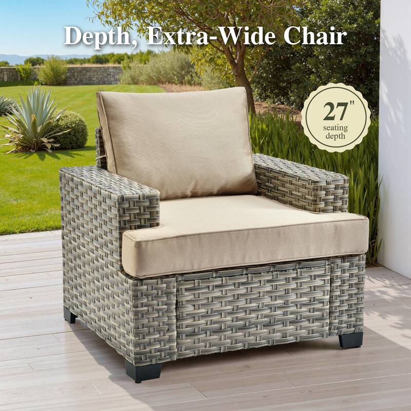 OVIOS 7 Pieces T shaped Seat Wide Armrest Set With Solar-Powered Coffee Table&Fire Pit