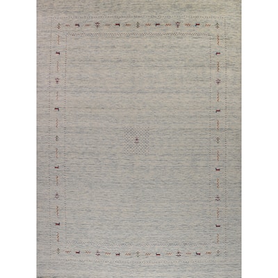 Gabbeh Oriental Area Rug Handmade Beige Wool Carpet - 9'0" x 11'7"