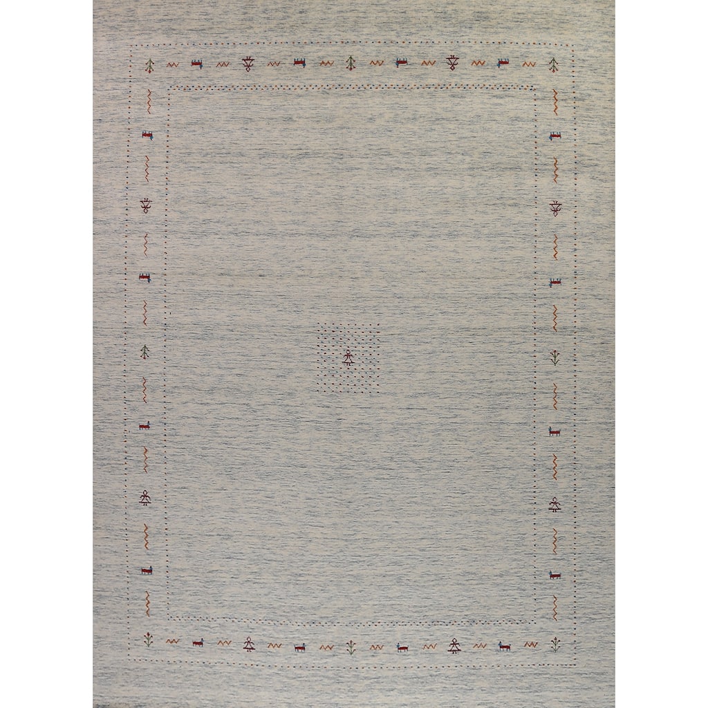 Gabbeh Oriental Area Rug Handmade Beige Wool Carpet - 9'0" x 11'7"
