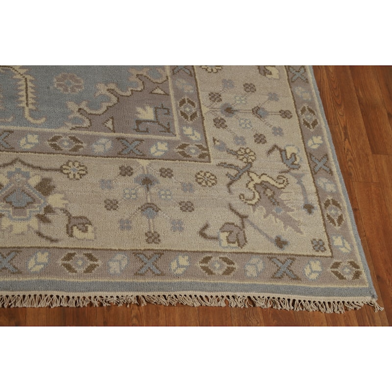 Light Blue Oushak Indian Area Rug Handmade Transitional Wool Carpet - 7'10" x 10'3"