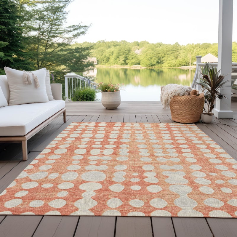 Machine Washable Indoor/ Outdoor Chantille Abstract Dots Rug - Coral - 8' x 10'