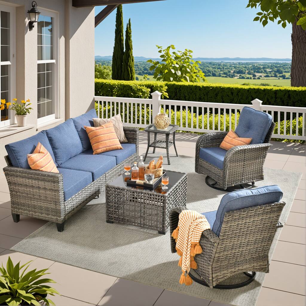 HOOOWOOO 5-piece Outdoor Swivel Chair Set Patio Conversation Set with Solar-powered Table