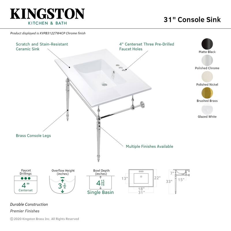 Kingston Brass Edwardian 31" Wide Console Sink Set