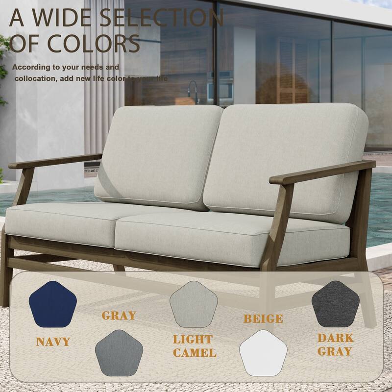 Patio Teak Wood Outdoor Loveseat Sofa with Cushions