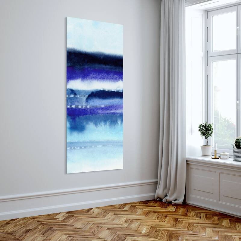 Blue Abstract Graphic Wall Art on Free Floating Tempered Glass Panel