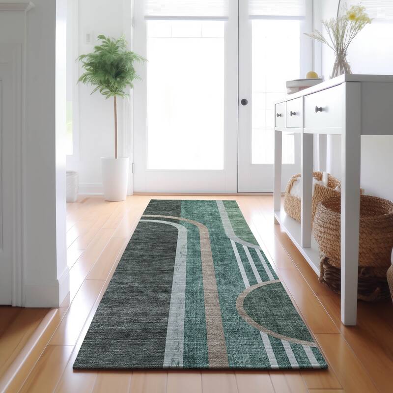 Premium Washable Super Soft Contemporary Deco Mayfield Rug - Emerald - 2' 3" x 7' 6" - Runner