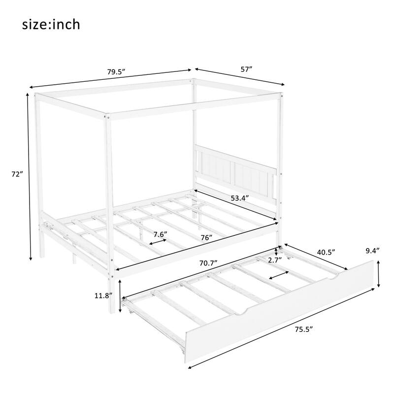 Merax Full Size Canopy Platform Bed with Trundle