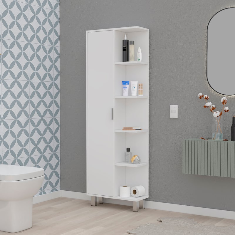 Randall Linen Cabinet, with 1 door and 9 shelves, White - White