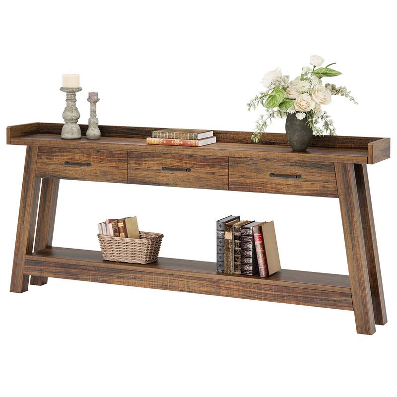 70.9-Inch Sofa Console Table with 3 Drawers, 2-Tier Entryway Table