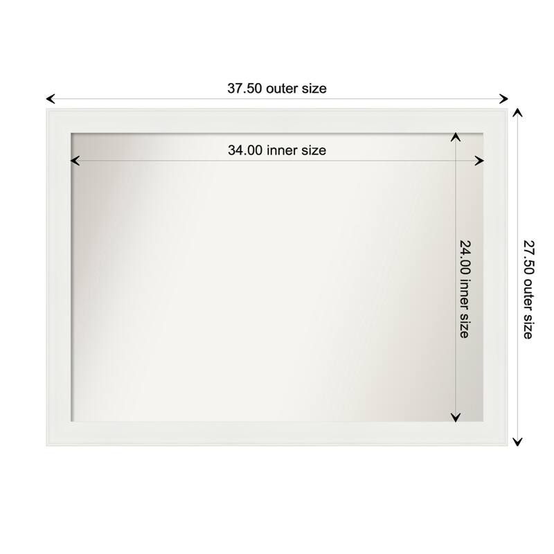 Vanity White Narrow Framed Non-Beveled Custom Wall Mirror, Bathroom Vanity Mirror - Outer Size: 37.5 x 27.5