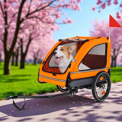 88LB Dog Bike Trailer - Foldable Pet Bicycle Cart with Quick Release Wheels, Storage Bags & Safety Leash
