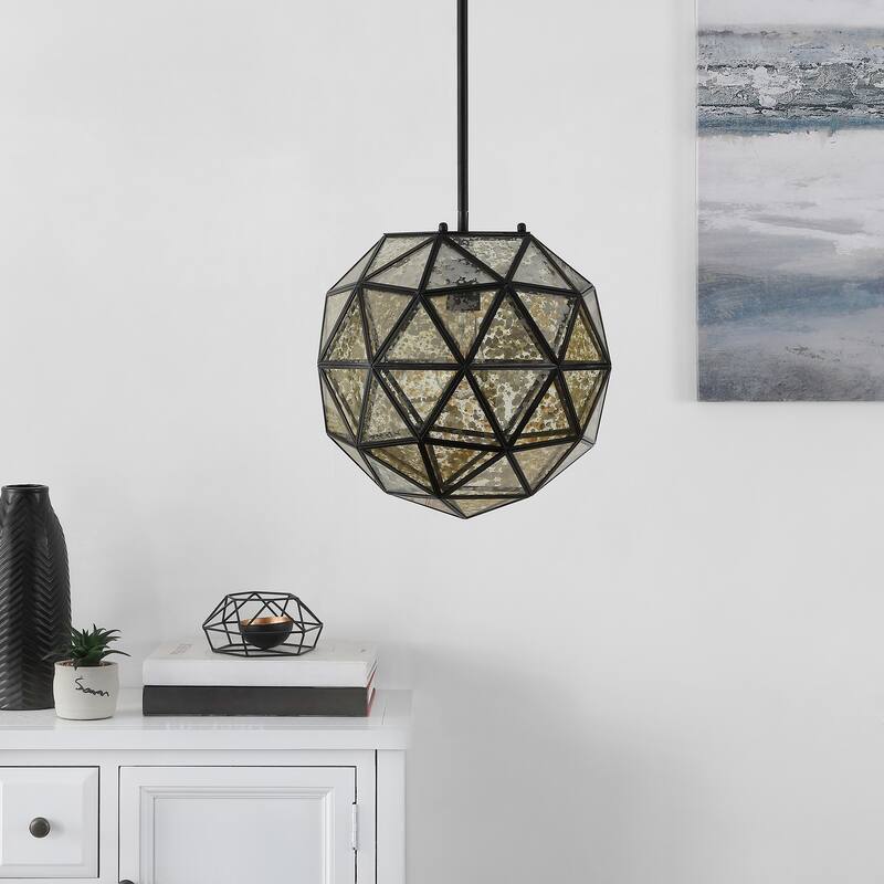 SAFAVIEH Lighting Ludivine Pendant - 13.5" x 13.5" x 51" - Black/Clear - 14Wx14Dx52H