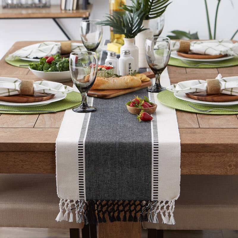 DII Dobby Striped Fringe Ribbed Table Runner