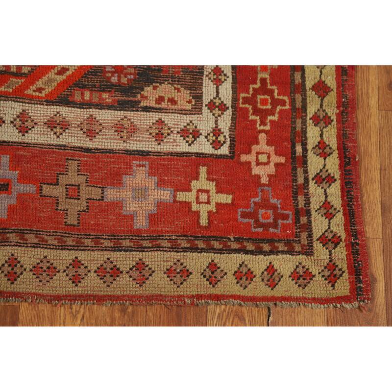 Hand Knotted Oriental 100% Wool Carpet Transitional Geometric Oranges & Rust Anatolian Area Rug - 4' 2'' X 3' 6''