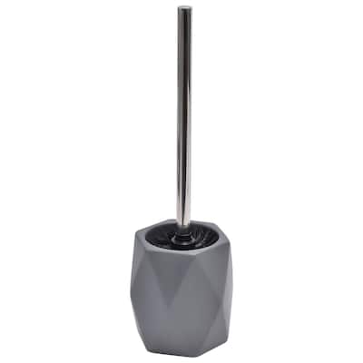 Bath Toilet Bowl Brush and Holder Diamond Stoneware Grey - 4.80"L x 4.60"W x 15 inchesH