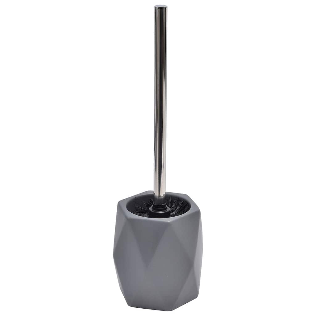 Bath Toilet Bowl Brush and Holder Diamond Stoneware Grey - 4.80"L x 4.60"W x 15 inchesH