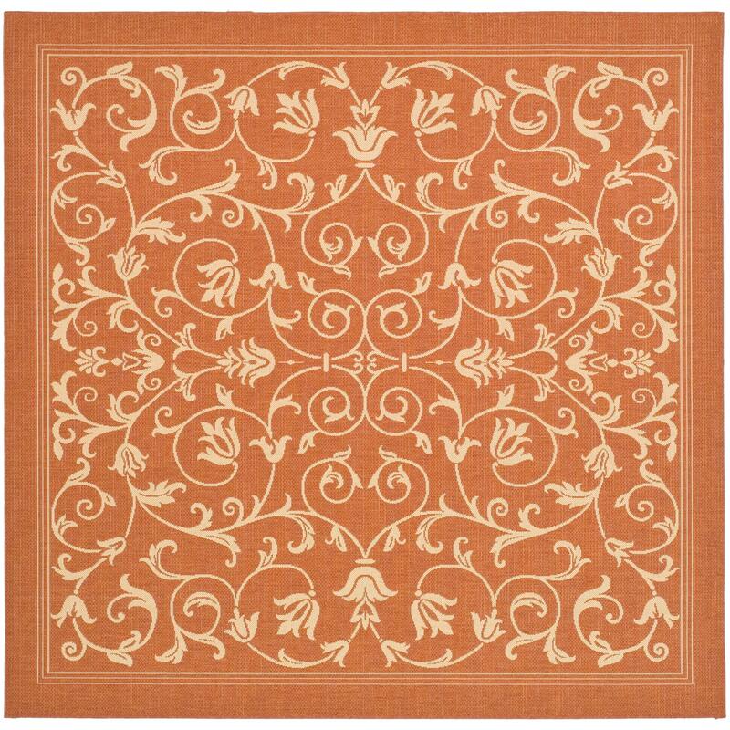 SAFAVIEH Courtyard Miljeta Indoor/ Outdoor Waterproof Patio Backyard Rug - 7'10" Square - Terracotta/Natural