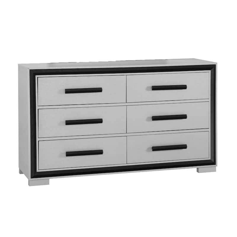 HomeRoots 60" Gray And Black Wood Six Drawer Double Dresser
