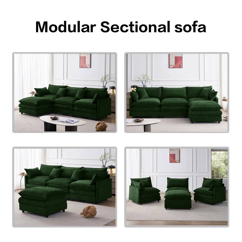 105" L-Shaped Modular Sectional Sofa with Ottoman, Soft Chenille Upholstery, 3-Seater Couch
