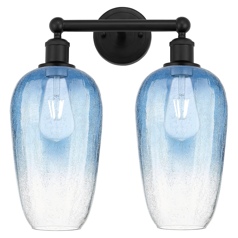 Innovations Lighting 616-2W-18-16 Brookhaven Flute Vanity Brookhaven - Matte Black / Sapphire Blue