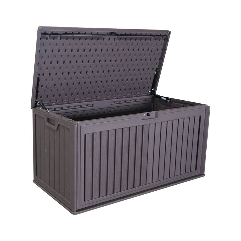 Dual-Wall Resin Outdoor Deck Box Plastic Patio Storage Box Lockable Storage Containers with Side Handles for Patio Furniture