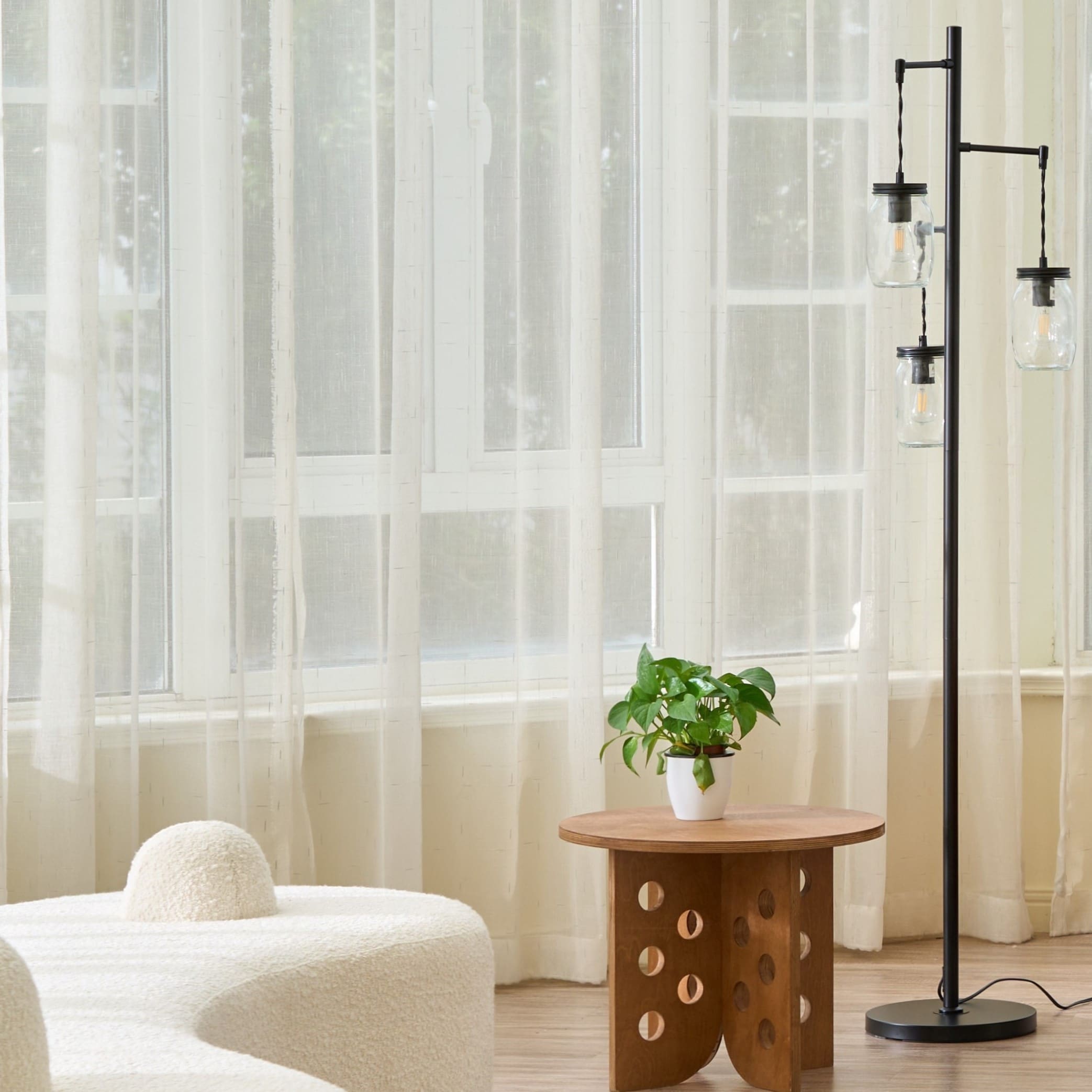 CO Z 64 inch Farmhouse Tree Floor Lamp with 3 Mason Jar Glass Shades Black