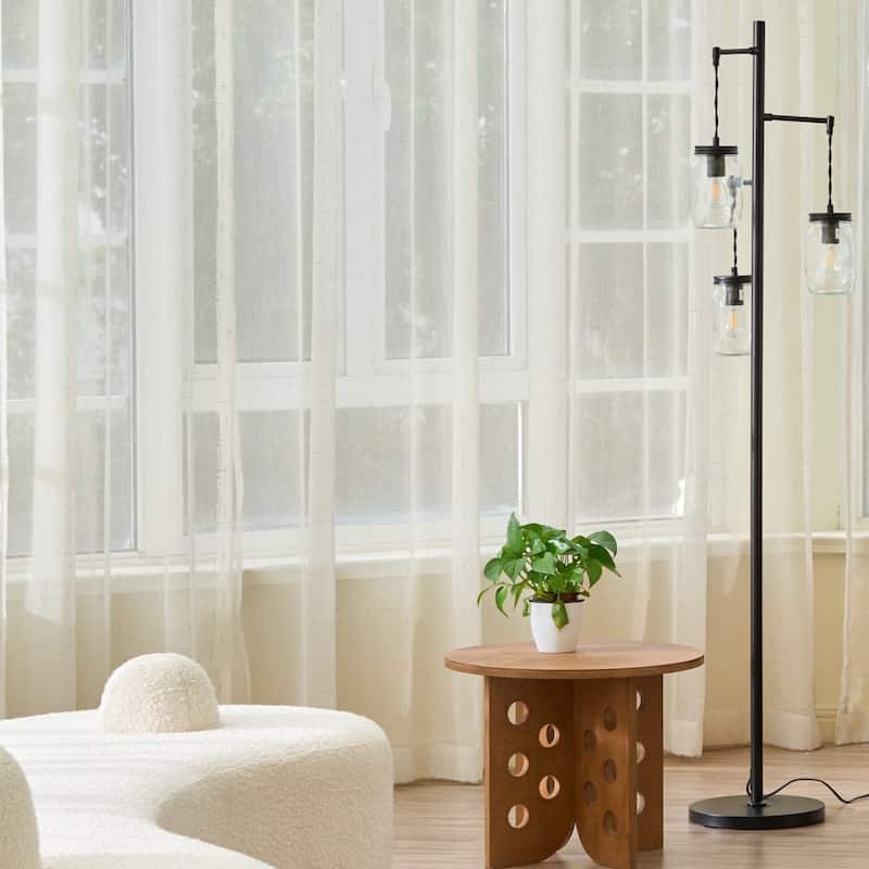 CO-Z 64-Inch Farmhouse Tree Floor Lamp with 3 Mason Jar Glass Shades - Black