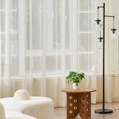 CO-Z 64-Inch Farmhouse Tree Floor Lamp with 3 Mason Jar Glass Shades - Black