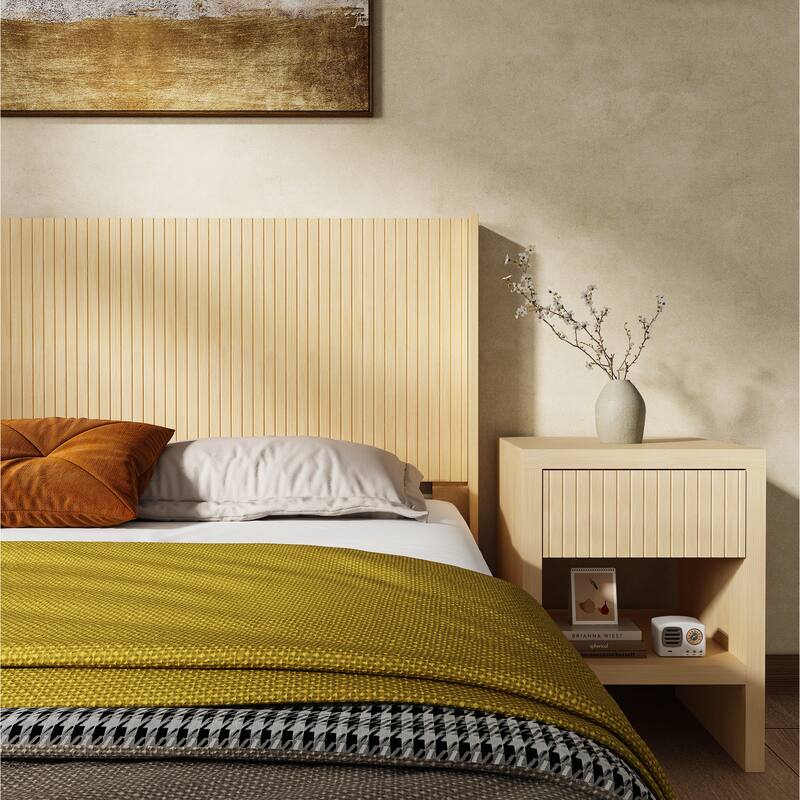Night Stand with Drawer Storage Fluted Bed Side Table End Table Large Modern Mid Century Night Stands