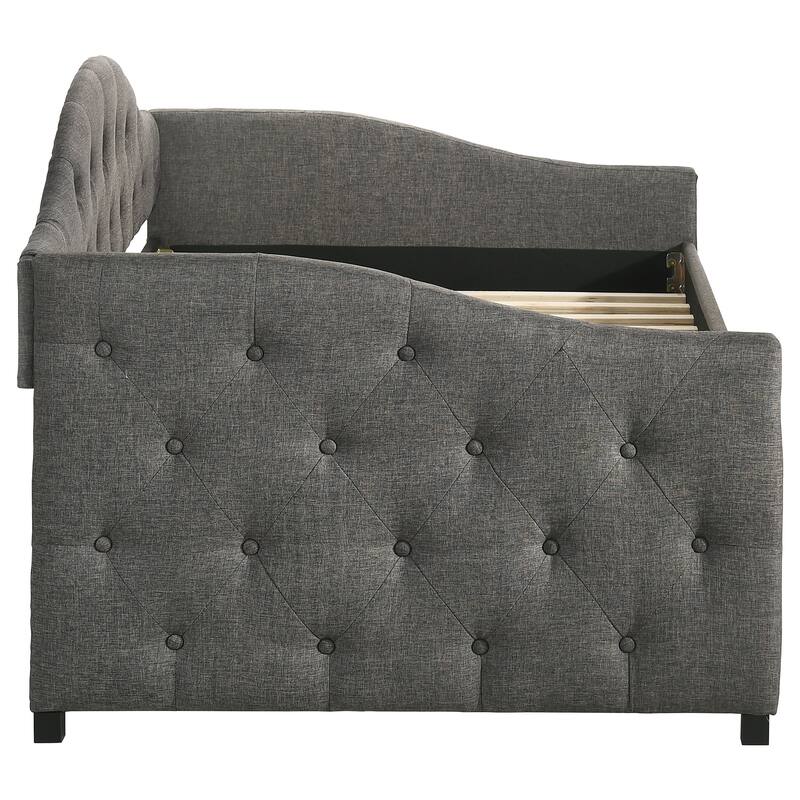 Grey Upholstered Twin Daybed with Pull-Out Trundle