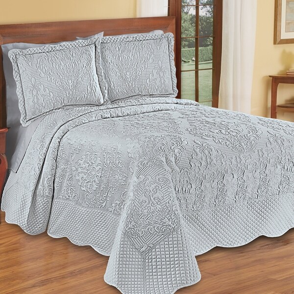 Lovely Victoria Damask Textured Design Oversized Bedspread - Bed