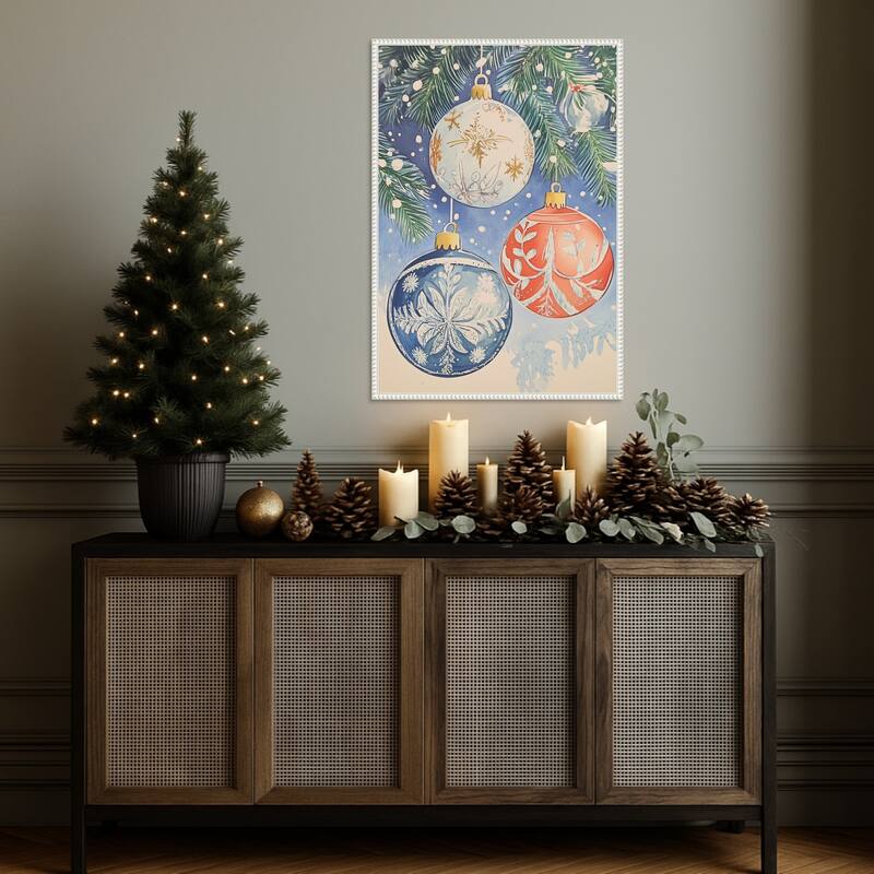 Christmas Ornaments II by Melloi Art Prints (23 x 33 in.), Framed Canvas Wall Art Print - Sylvie Beaded White