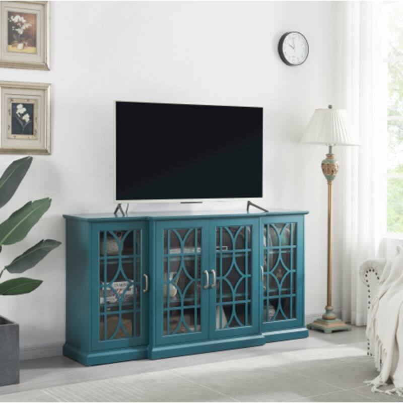 63" TV Stand, Sideboard Buffet ,Storage Cabinet, Teal Blue
