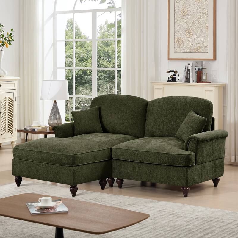 76.4" L Shaped 2-Seat Sectional Sofa, Chenille Couch with Ottoman, Flared Arms Loveseat with Removable Ruffles Pleats Skirts