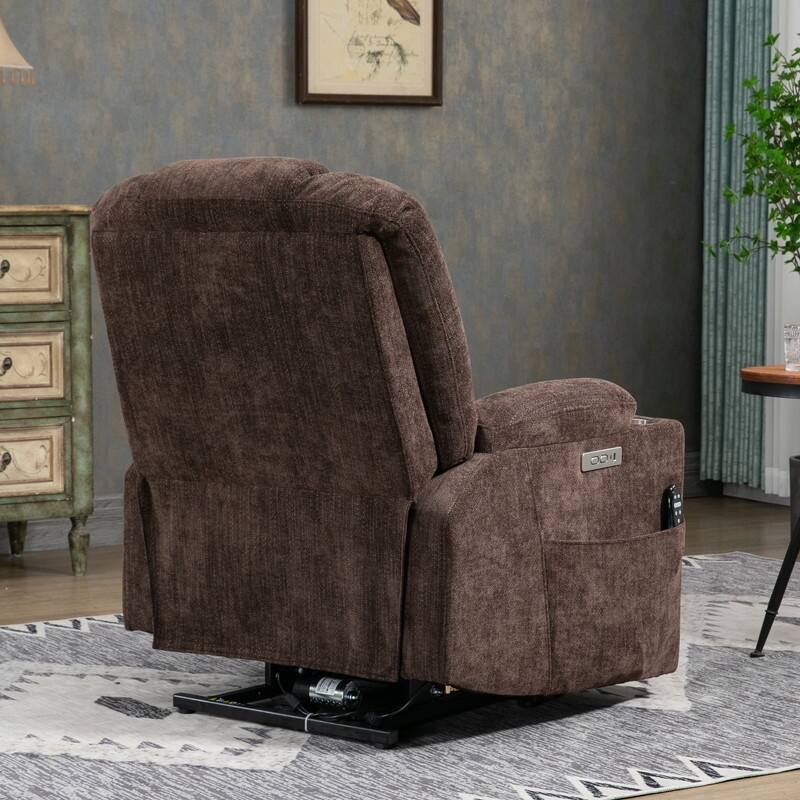 Overstuffed Large Power Lift Recliner with Massage and Heating for Elderly,2 Cup Holders and USB Ports