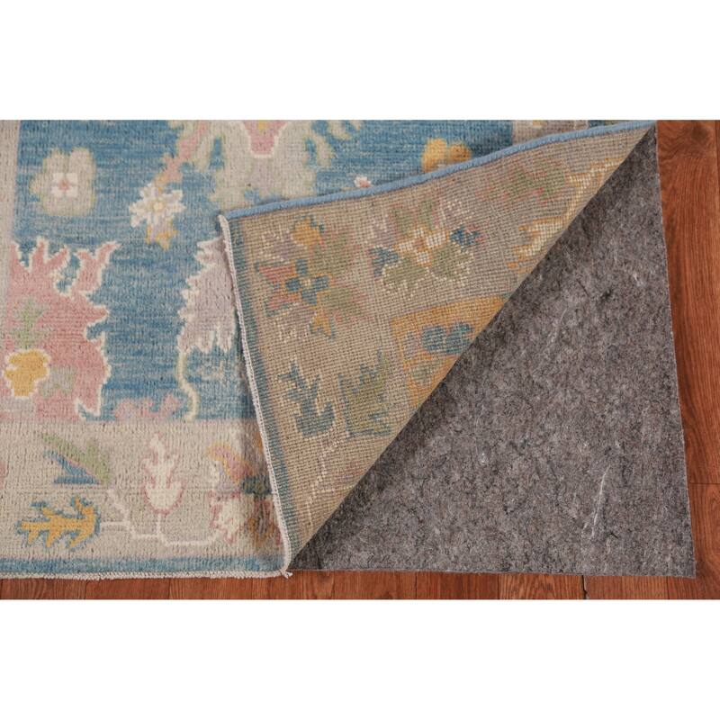 Hand Knotted Oriental 100% Wool Carpet Transitional Floral Navy Blue & Blues Oushak Runner Rug - 11' 7'' X 2' 10''