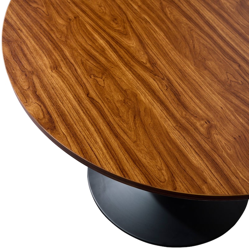 LeisureMod Verve 27" Round Coffee Table with MDF Wood TableTop and Black Steel Base for Living & Bedroom
