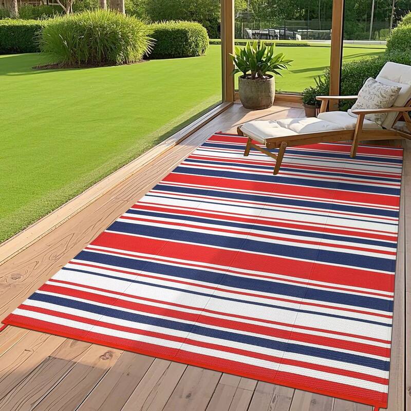 Outdoor Rug Waterproof Mat Outside Rugs for Patio Camping Balcony Modern Strip Plastic Straw Rug