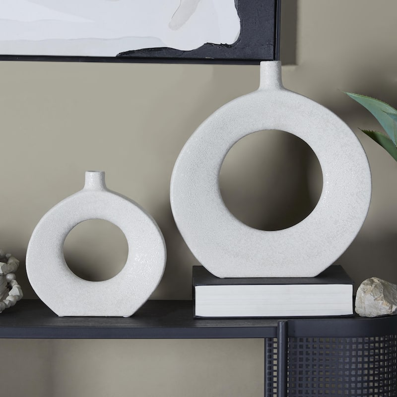 Ceramic Round Donut Shaped Decorative Vase - Set of 2 White or Black - CosmoLiving by Cosmopolitan