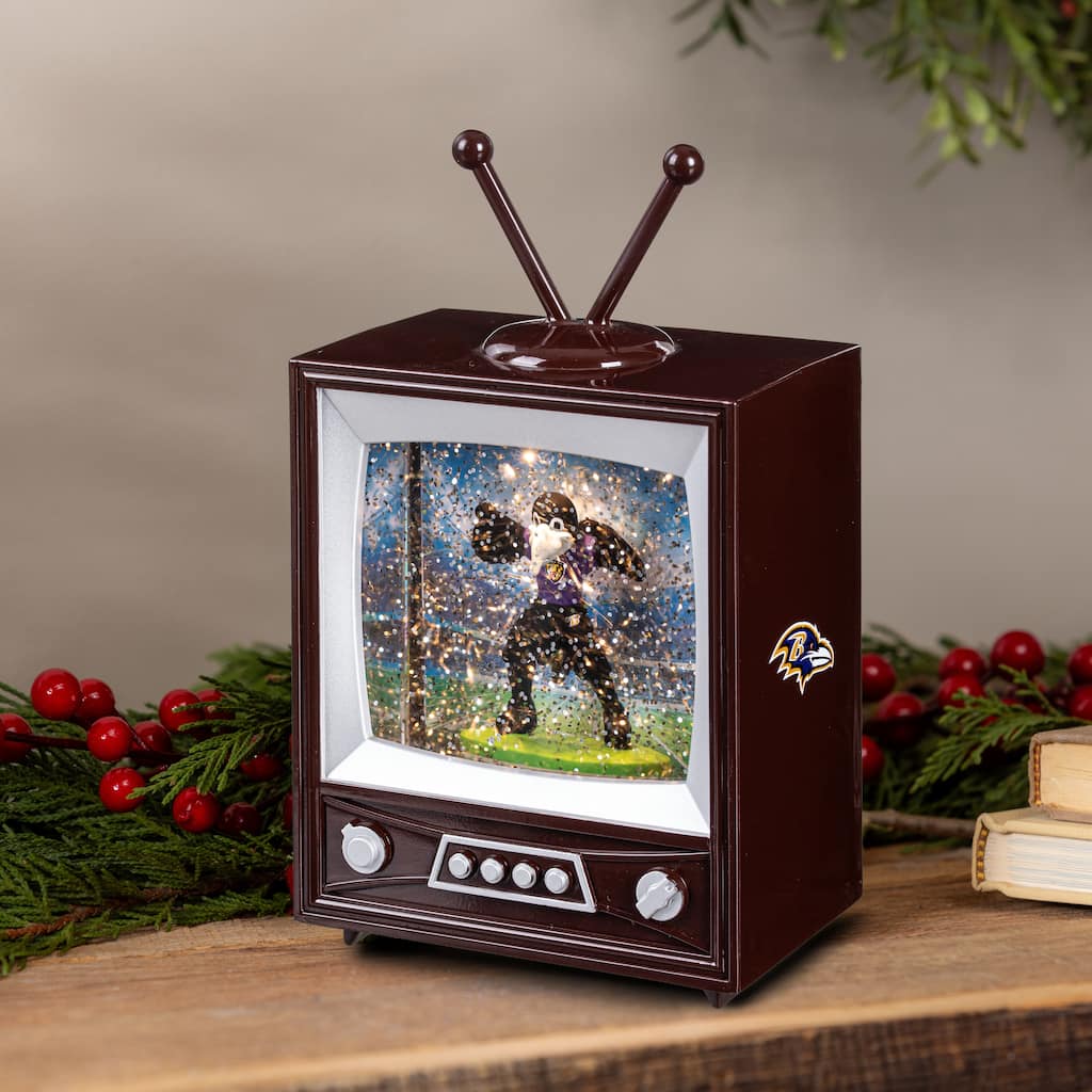 Baltimore Ravens 8 in. Vintage TV Light Up Water Lantern Snow Globe with Mascot