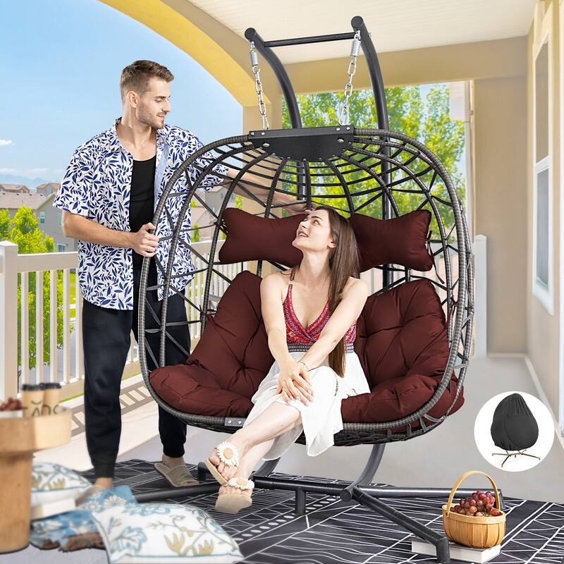 FINCATI Outdoor Oversized Double Egg Chair Swing, 700 lbs Double Egg Chair Outdoor, 2 Person Egg Chair Swing, Hanging Egg Chair