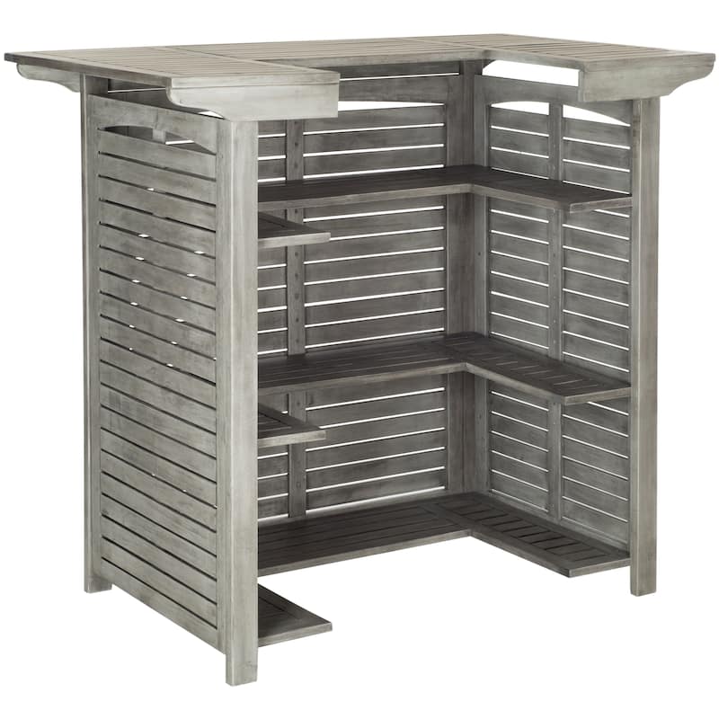 SAFAVIEH Outdoor Kaiya Wood 3-Shelf Bar Table - 27Wx46Dx42H