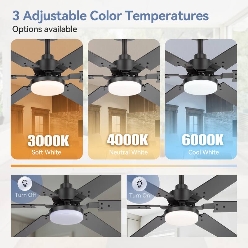 2pcs 46-inch Reversible 6-Blade LED Ceiling Fan with Light Kit and Remote